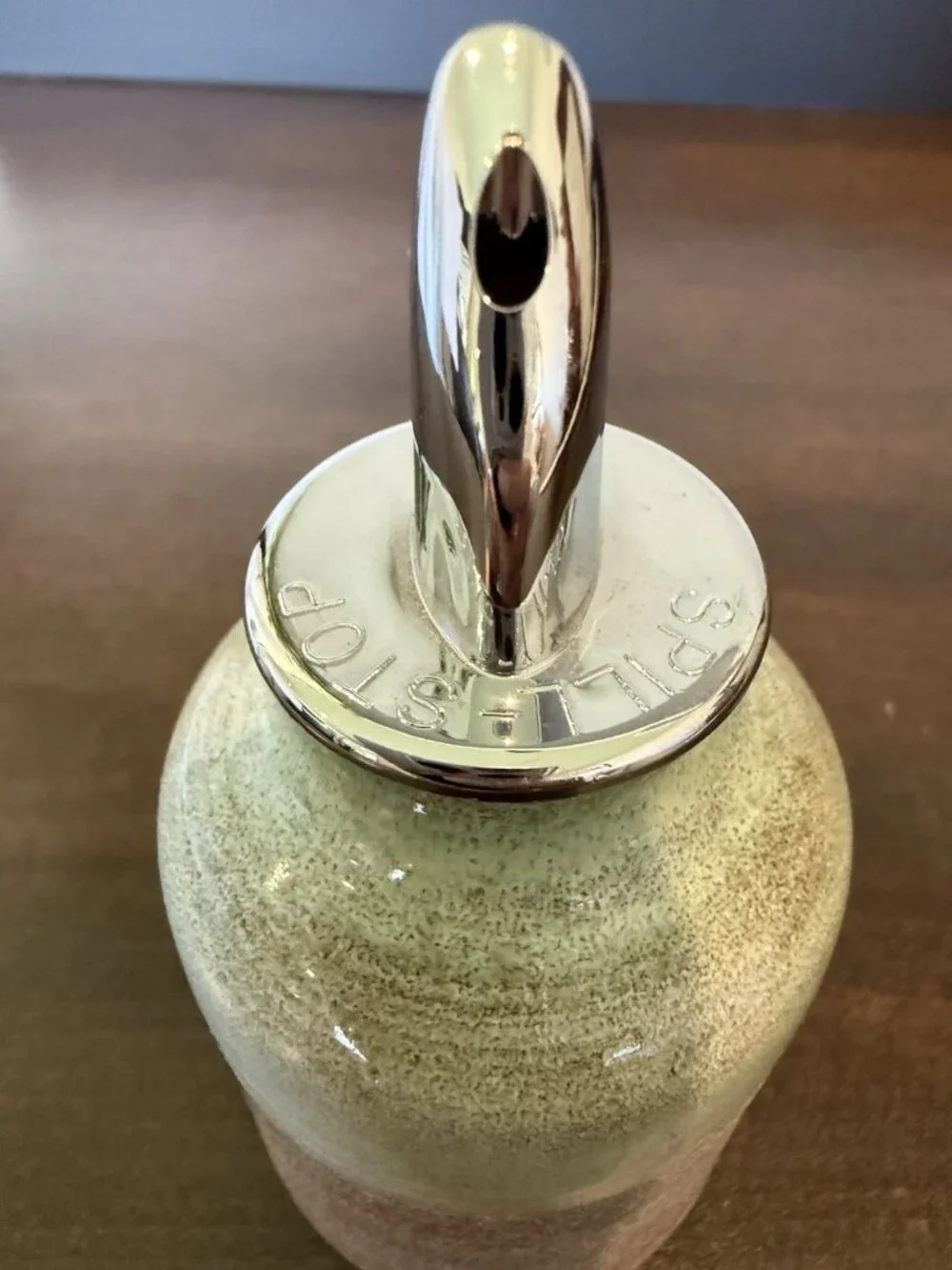 Vintage Artisan Made Pottery Green Oil Cruet Studio Pottery Signed